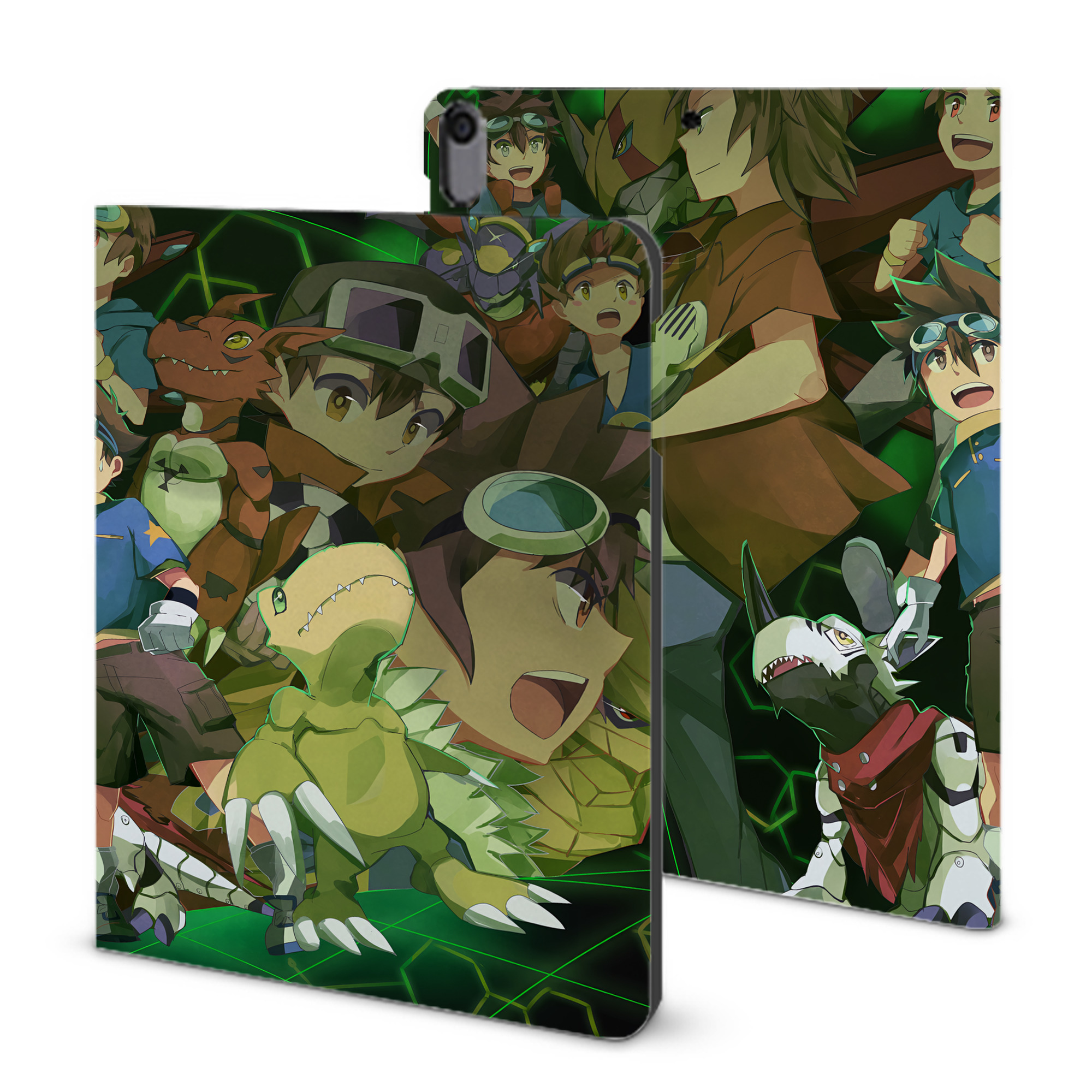 （画像用） Digimon デジタルモンスター/デジモン IPad ケース ブック型 PUレザー TPU 耐衝撃 軽量 薄型 ペン収納なし 全面保護 IPad 各モデル対応